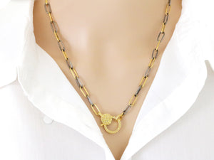 Sterling Silver artisan handmade soldered paperclp two tone chain w/ Diamond Clasp, (DCHN-47)
