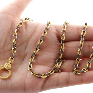 Sterling Silver artisan handmade hammered soldered two tone chain w/ Diamond Clasp, (DCHN-48)