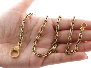 Sterling Silver artisan handmade hammered soldered two tone chain w/ Diamond Clasp, (DCHN-48)
