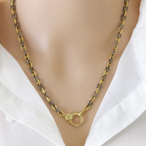 Sterling Silver artisan handmade hammered soldered two tone chain w/ Diamond Clasp, (DCHN-48)