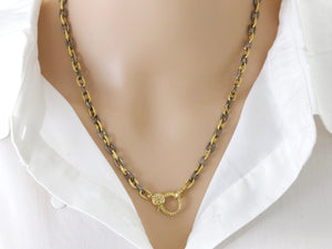 Sterling Silver artisan handmade hammered soldered two tone chain w/ Diamond Clasp, (DCHN-48)