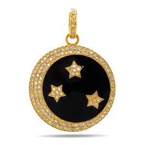 Pave Diamond Night Sky Enamel Moon and Star Pendant, (DEM-4104)