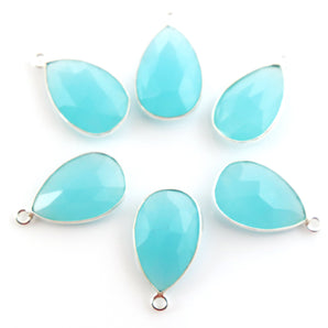 Silver Aqua Chalcedony Faceted Pear Shape Bezel, 11X17 mm, (BZCT-2009) - Beadspoint