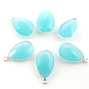 Silver Aqua Chalcedony Faceted Pear Shape Bezel, 11X17 mm, (BZCT-2009) - Beadspoint