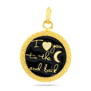 Pave Diamond  "I Love You To The Moon And Back" Celestial Enamel Medallion, (DEM-4103)