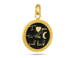 Pave Diamond  "I Love You To The Moon And Back" Celestial Enamel Medallion, (DEM-4103)