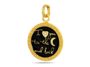Pave Diamond  "I Love You To The Moon And Back" Celestial Enamel Medallion, (DEM-4103)