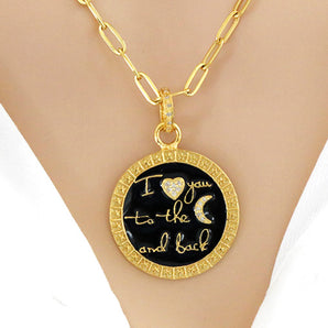 Pave Diamond  "I Love You To The Moon And Back" Celestial Enamel Medallion, (DEM-4103)