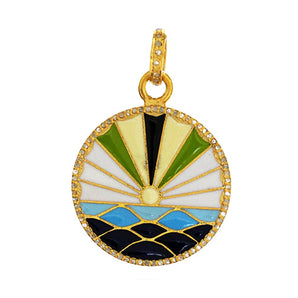 Pave Diamond Rising Sun to Sea Enamel Pendant, (DEM-4105)