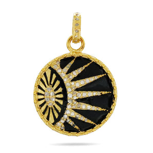 Pave Diamond Celestial Sun Enamel Pendant, (DEM-4109)