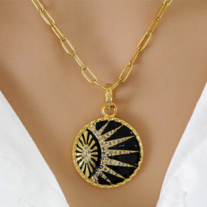 Pave Diamond Celestial Sun Enamel Pendant, (DEM-4109)