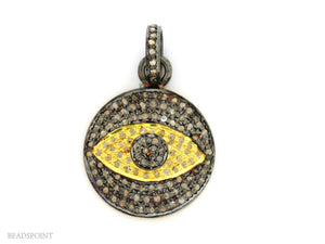 Pave Diamond Gold & Silver Two Tone Evil Eye Pendant, (DPT-3022) - Beadspoint