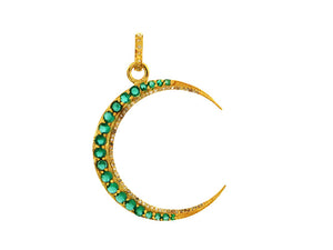 Pave Diamond and Ruby or Emerald Crescent Moon Pendant, 3 Sizes (DPL-2434)