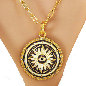 Pave Diamond Eye of the Sun Medallion Pendant, (DPL-2436)