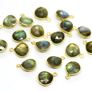 Gold Plated Faceted Labradorite Heart Bezel, 11mm, (BZC-1000) - Beadspoint