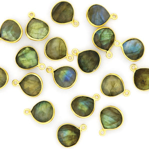 Gold Plated Faceted Labradorite Heart Bezel, 11mm, (BZC-1000) - Beadspoint