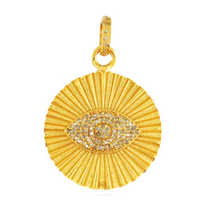 Pave Diamond Fluted Evil Eye Medallion Pendant, (DPM-1186)