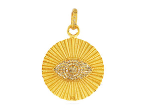 Pave Diamond Fluted Evil Eye Medallion Pendant, (DPM-1186)