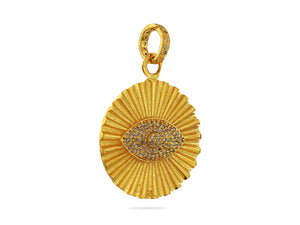 Pave Diamond Fluted Evil Eye Medallion Pendant, (DPM-1186)