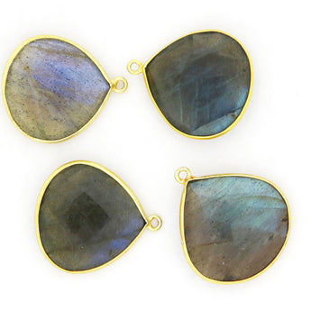 Gold Plated Faceted Labradorite Heart Bezel, 22 mm, (BZCT-1004) - Beadspoint