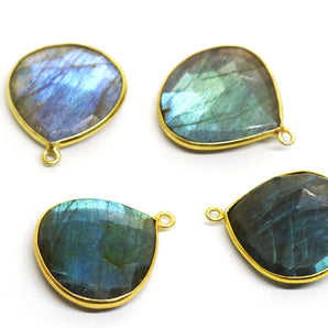 Gold Plated Faceted Labradorite Heart Bezel, 22 mm, (BZCT-1004) - Beadspoint