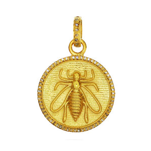 Pave Diamond Bee Medallion Pendant, (DPM-1183)