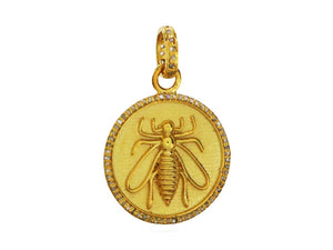 Pave Diamond Bee Medallion Pendant, (DPM-1183)