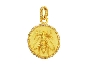 Pave Diamond Bee Medallion Pendant, (DPM-1183)
