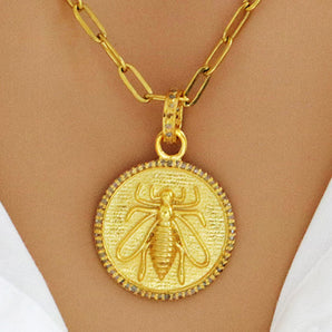 Pave Diamond Bee Medallion Pendant, (DPM-1183)