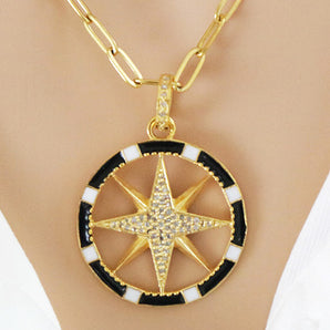 Pave Diamond Compass Medallion Pendant, (DPM-1181)