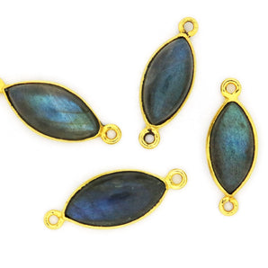 Gold Plated Smooth Labradorite Marquise Connector, 9x16 mm, (BZCT-1009) - Beadspoint