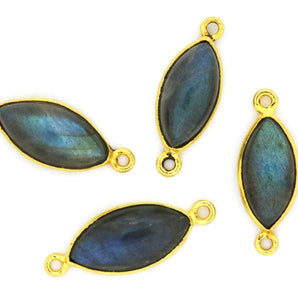 Gold Plated Smooth Labradorite Marquise Connector, 9x16 mm, (BZCT-1009) - Beadspoint