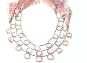 Rose Quartz Faceted Heart Drops, 9-10 mm, Rich Color, Quartz Gemstone Beads, (RQ-HRT-9-10)(386)