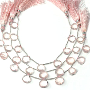 Rose Quartz Faceted Heart Drops, 11-12 mm, Rich Color, Quartz Gemstone Beads, (RQ-HRT-11-12)(387)