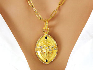 Pave Diamond Sacred Queen Bee Pendant with Sapphire, (DPM-1198)