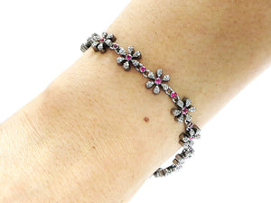 Pave Diamond and Ruby Flower Bracelet, (DBG-65)