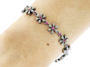Pave Diamond and Ruby Flower Bracelet, (DBG-65)