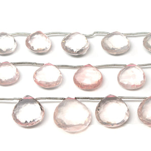 Rose Quartz Faceted Heart Drops, 13-15 mm, Rich Color, Quartz Gemstone Beads, (RQ-HRT-13-15)(388)