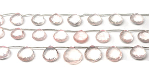 Rose Quartz Faceted Heart Drops, 13-15 mm, Rich Color, Quartz Gemstone Beads, (RQ-HRT-13-15)(388)