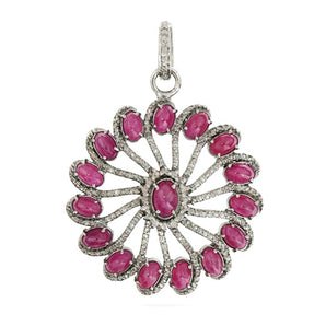 Pave Diamond and Ruby Art Deco Inspired Pendant, (DRB-7117)