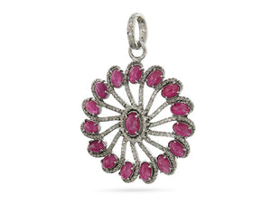 Pave Diamond and Ruby Art Deco Inspired Pendant, (DRB-7117)