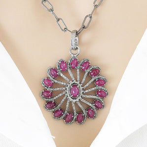 Pave Diamond and Ruby Art Deco Inspired Pendant, (DRB-7117)