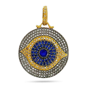 Pave Diamond Evil Eye Medallion Pendant with Sapphire, (DPM-1192)