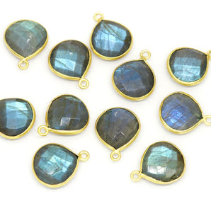 Gold Plated Faceted Labradorite Heart Bezel , 14-15 mm, (BZC-1021) - Beadspoint