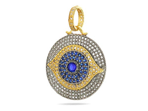 Pave Diamond Evil Eye Medallion Pendant with Sapphire, (DPM-1192)