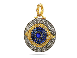 Pave Diamond Evil Eye Medallion Pendant with Sapphire, (DPM-1192)