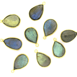 Gold Plated Faceted Labradorite Pear Bezel , 12x15 mm, (BZC-1022) - Beadspoint