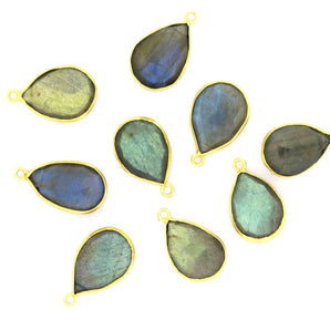Gold Plated Faceted Labradorite Pear Bezel , 12x15 mm, (BZC-1022) - Beadspoint