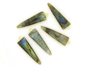 Gold Plated Faceted Labradorite Triangle Bezel , 12x38 mm, (BZC-1023) - Beadspoint