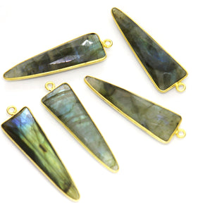 Gold Plated Faceted Labradorite Triangle Bezel , 12x38 mm, (BZC-1023) - Beadspoint